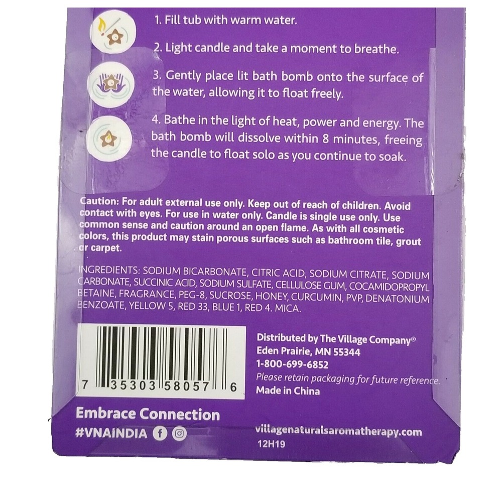 2x Village Naturals Aromatherapy Bath Bomb with Floating Candle 3.5 oz Each - Picture 7 of 7